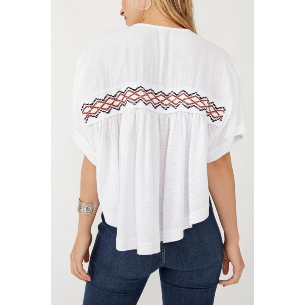 Free People Boho Oversized Market Embroidered Top